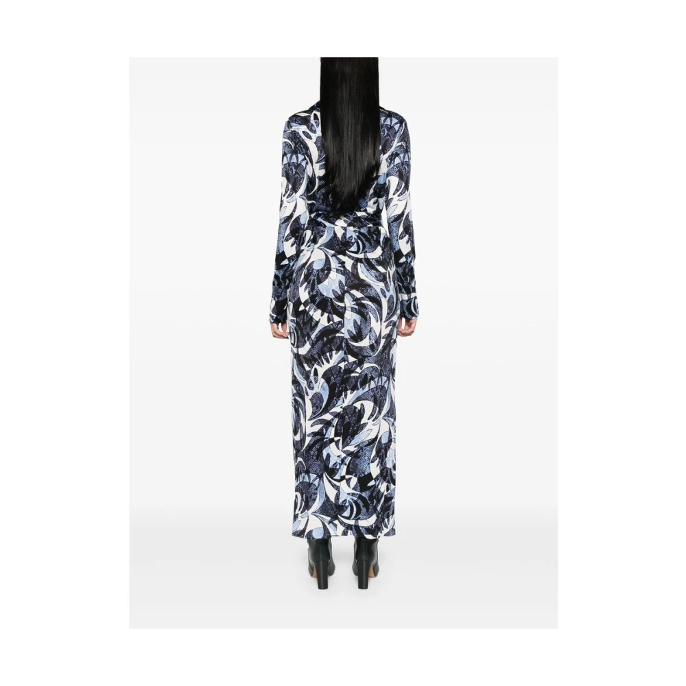 Diane Von Furstenberg Blauwe Abstracte Print V-hals Jurk Multicolor Dames
