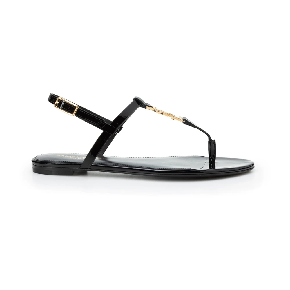 Saint Laurent Svarta platta sandaler elegant stil Black, Dam