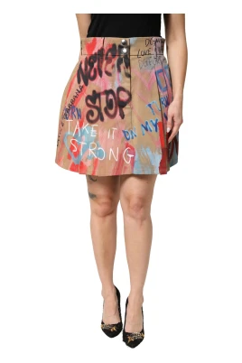 Graffiti Print Cotton Blend Mini Skirt