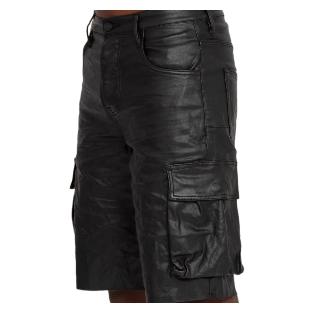 Purple Brand Zwarte High Shine Cargo Shorts Black Heren