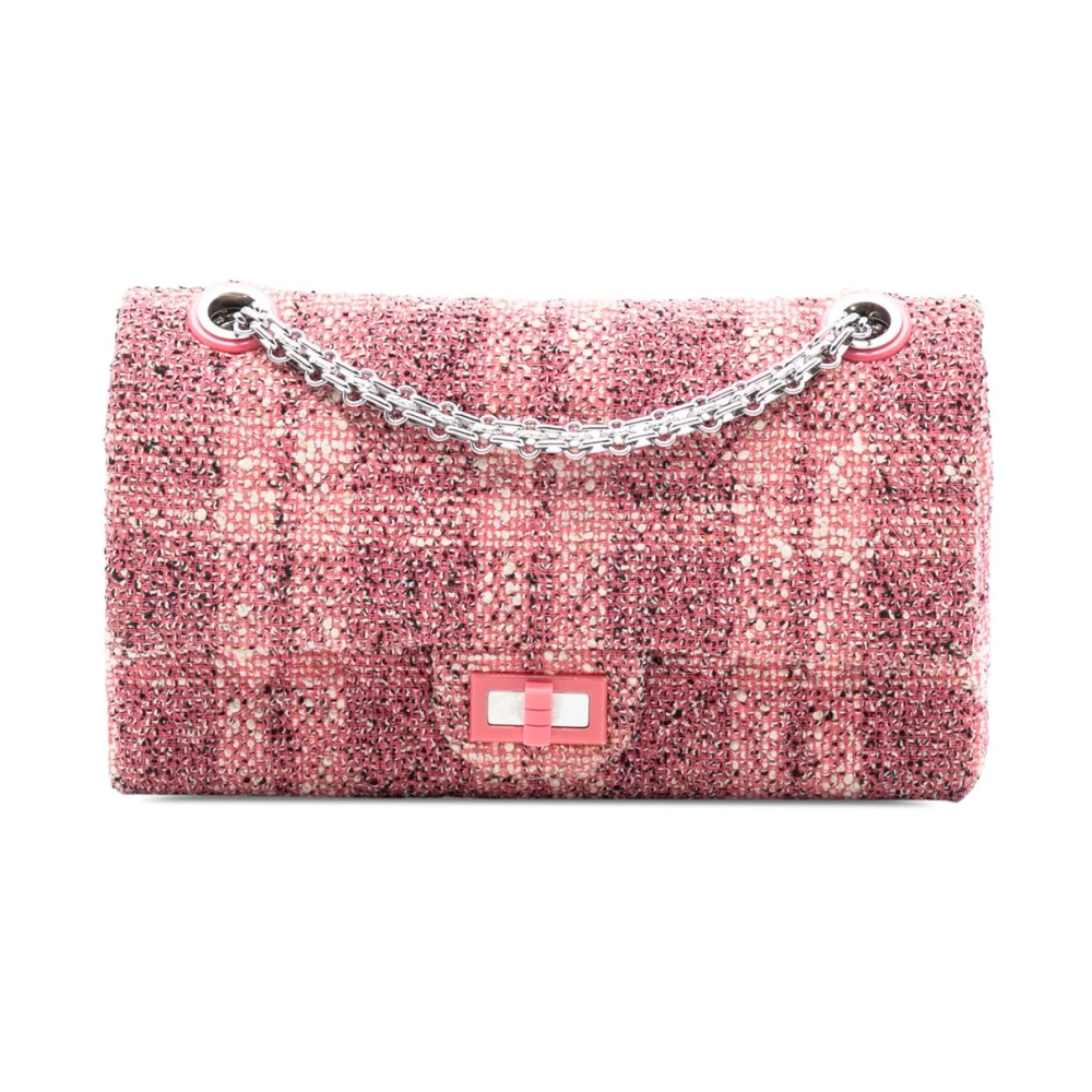 Chanel Vintage Women's Pink Pre-Owned Vintage Tweed Flap Bag With Chain Strap
