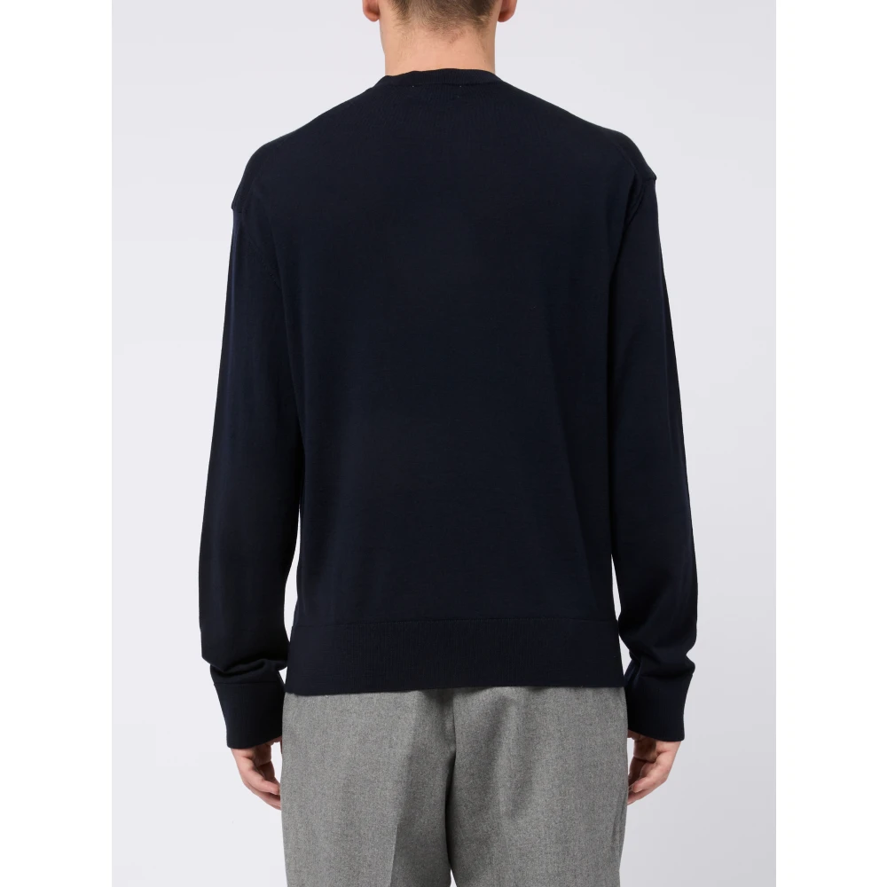 Laneus Blauwe Trui Kasjmier Wol Lange Mouw Blue Heren