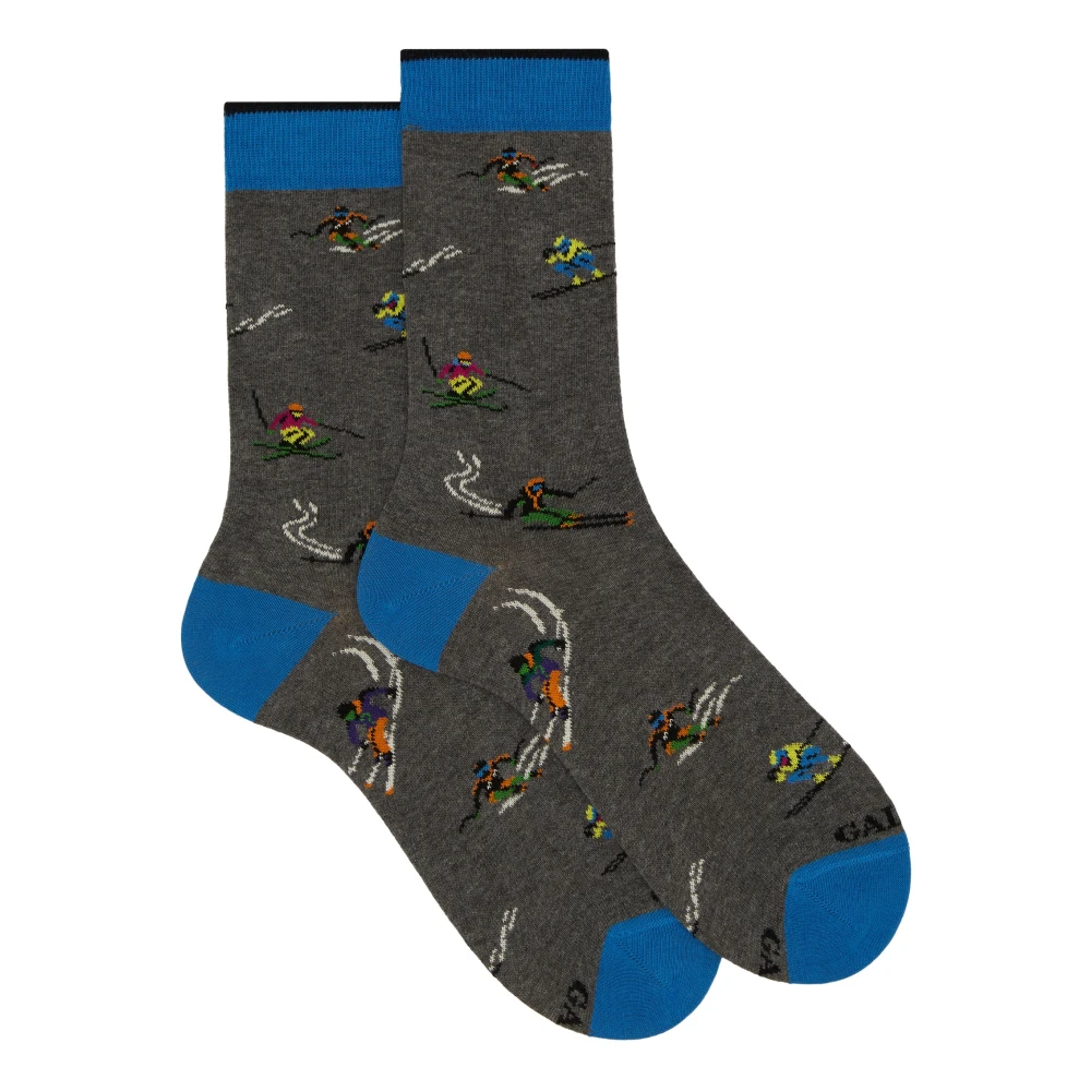 Gallo Grijze Katoenen Korte Sokken met Skiër Motief Multicolor Heren