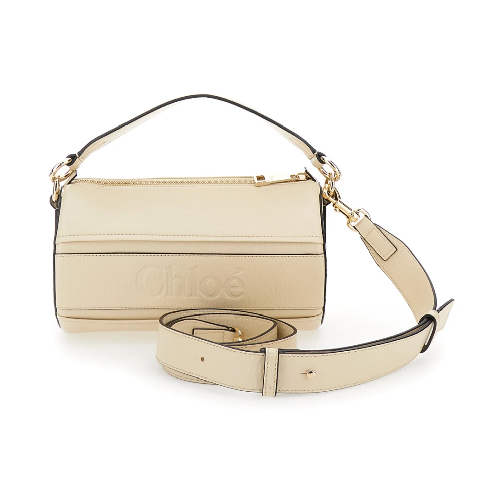 Chloé Crème witte Tube Schoudertas met gegraveerd logo White Dames