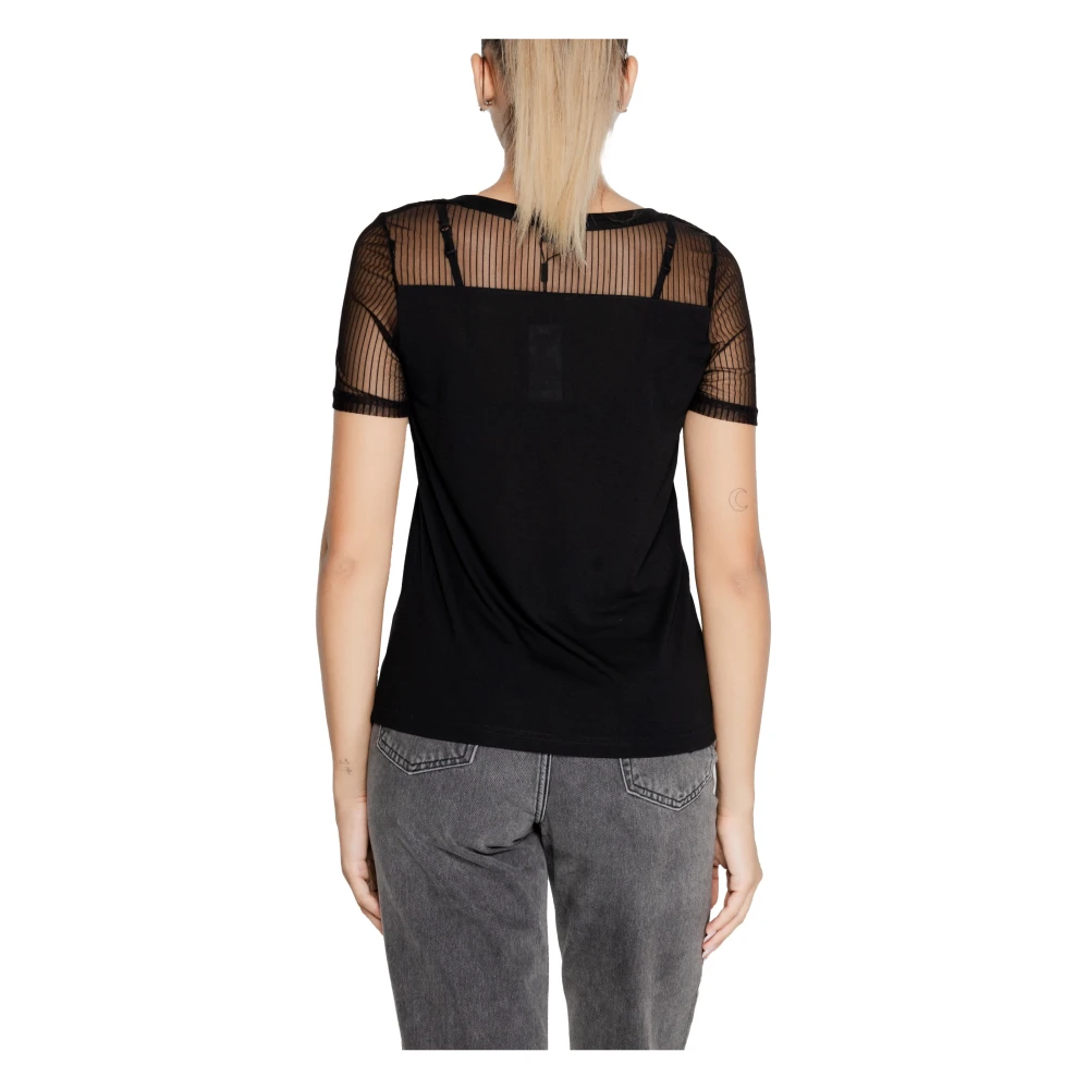 Jacqueline de Yong Gestreepte Mesh Top Herfst Winter Collectie Black Dames