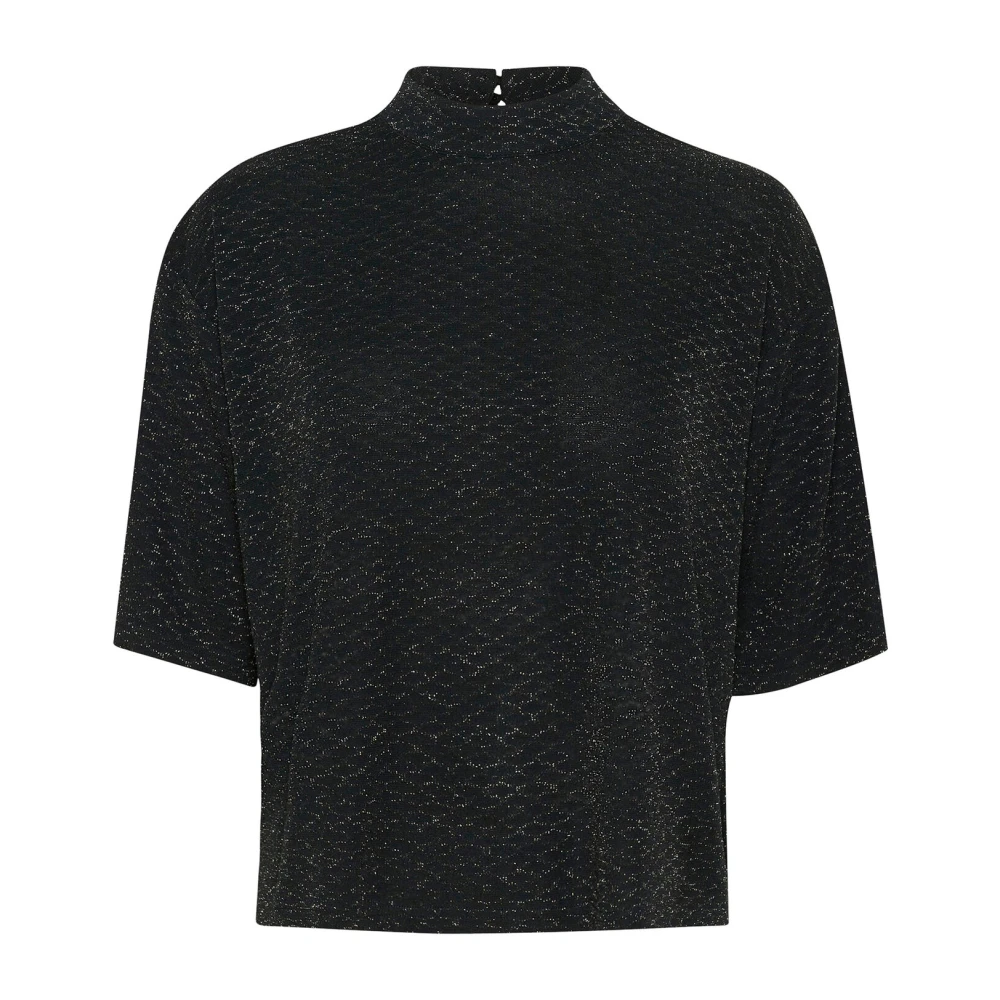 Kaffe Zwart Glitter Jersey Tee Losse Pasvorm Black Dames