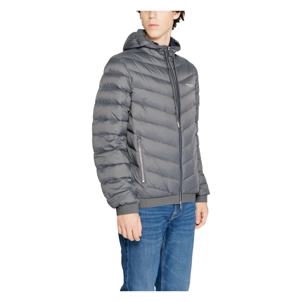 Armani Exchange Volledige Rits Donsjas met Capuchon Gray Heren