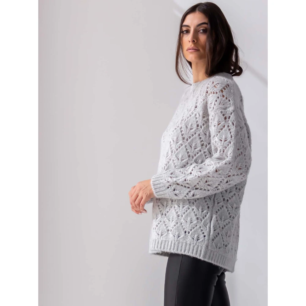 Beatrice .b Grijze Pointelle Trui met Geribbelde Afwerking Gray Dames