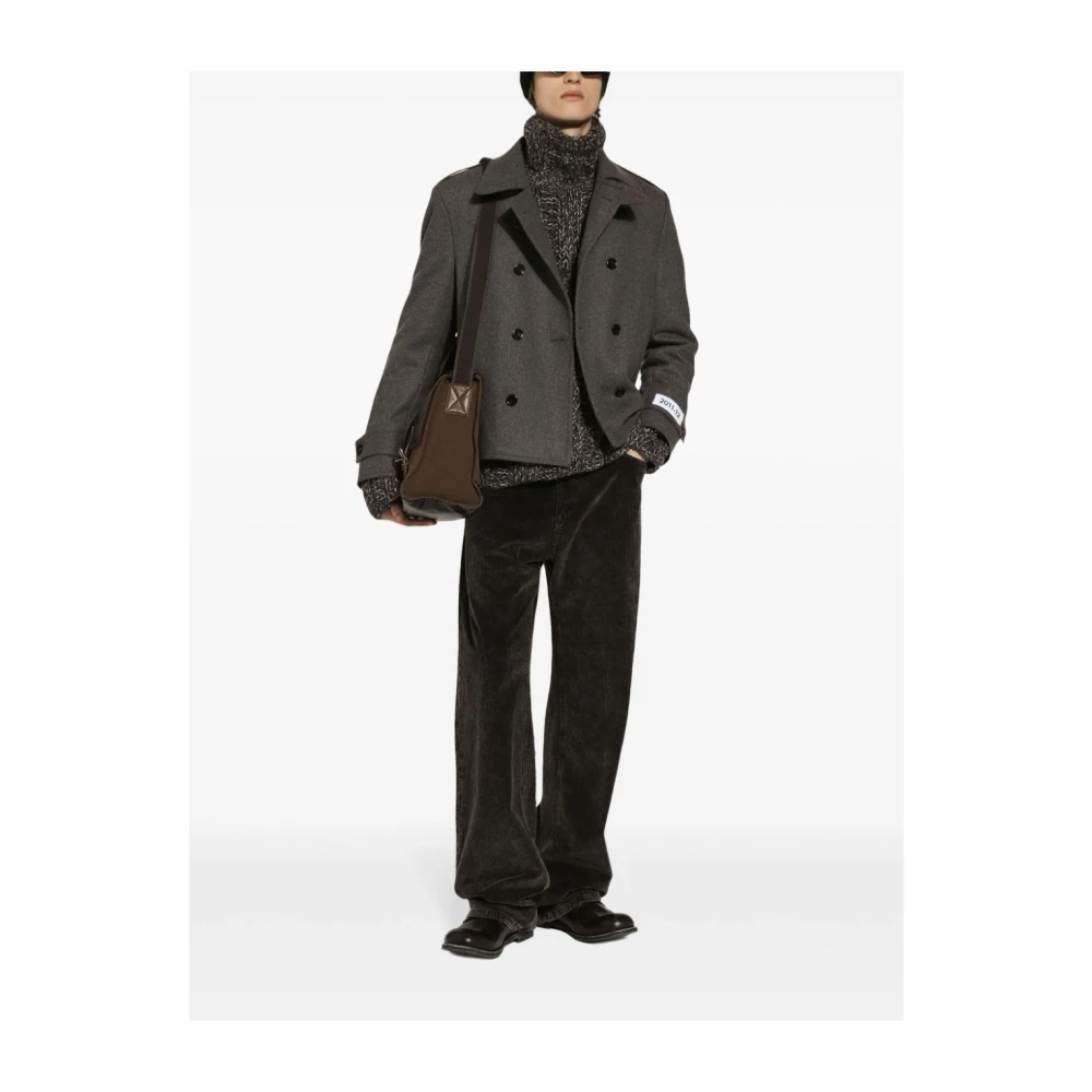 Dolce & Gabbana Grijze Wol Korte Jas Dubbel-Breasted Gray Heren