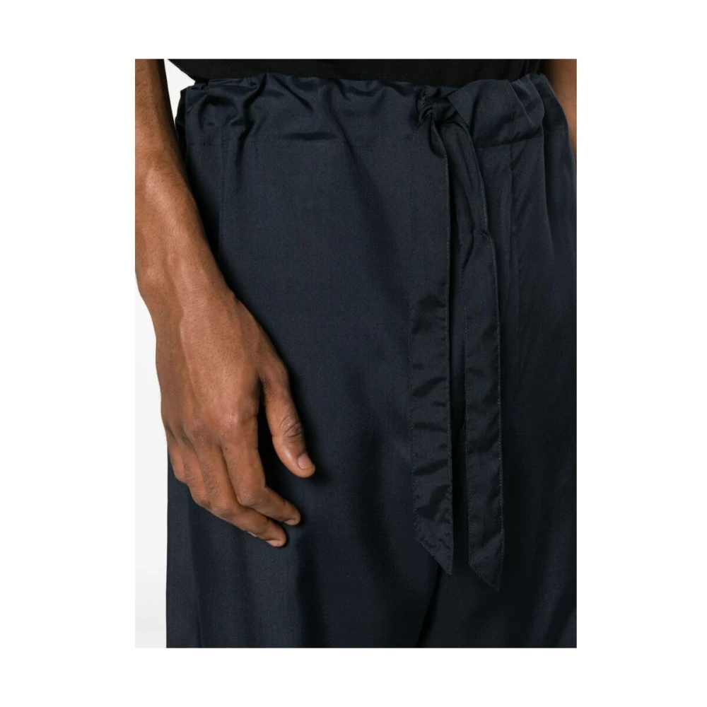 Maison Margiela Navy Blauwe Zijden Tapered Leg Broek Blue Dames