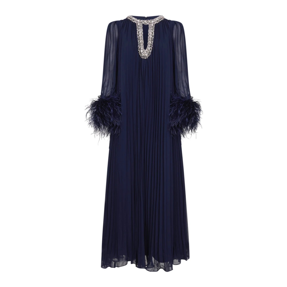Self Portrait Women's Blue Chiffon Feather Midi Dress - Gowns - Xs - Dresses