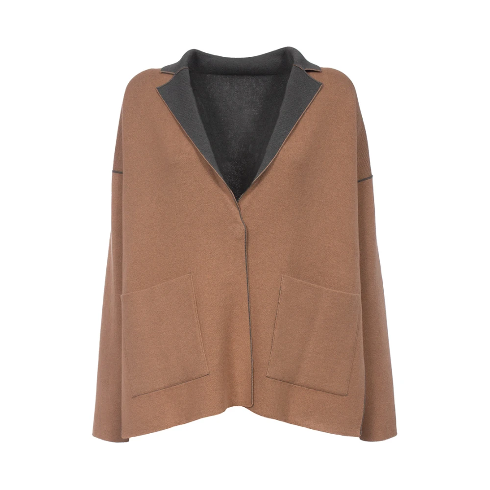 Le Tricot Perugia Omkeerbaar Gebreid Jasje Wol Zijde Kasjmier Gray Dames