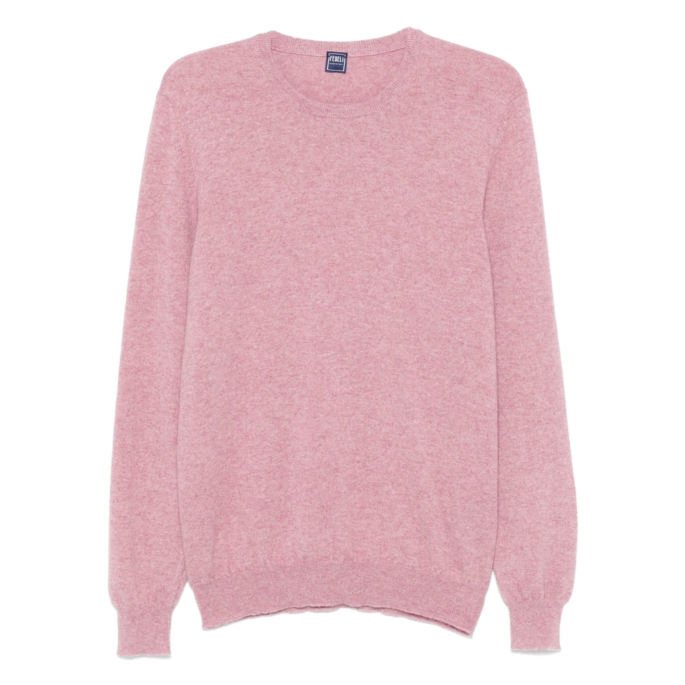 Fedeli Luxe Cashmere Crew-Neck Gebreide trui Pink Heren