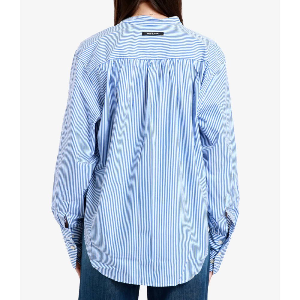 Roy Roger's Gestreepte Poplin V-Hals Shirt Multicolor Dames