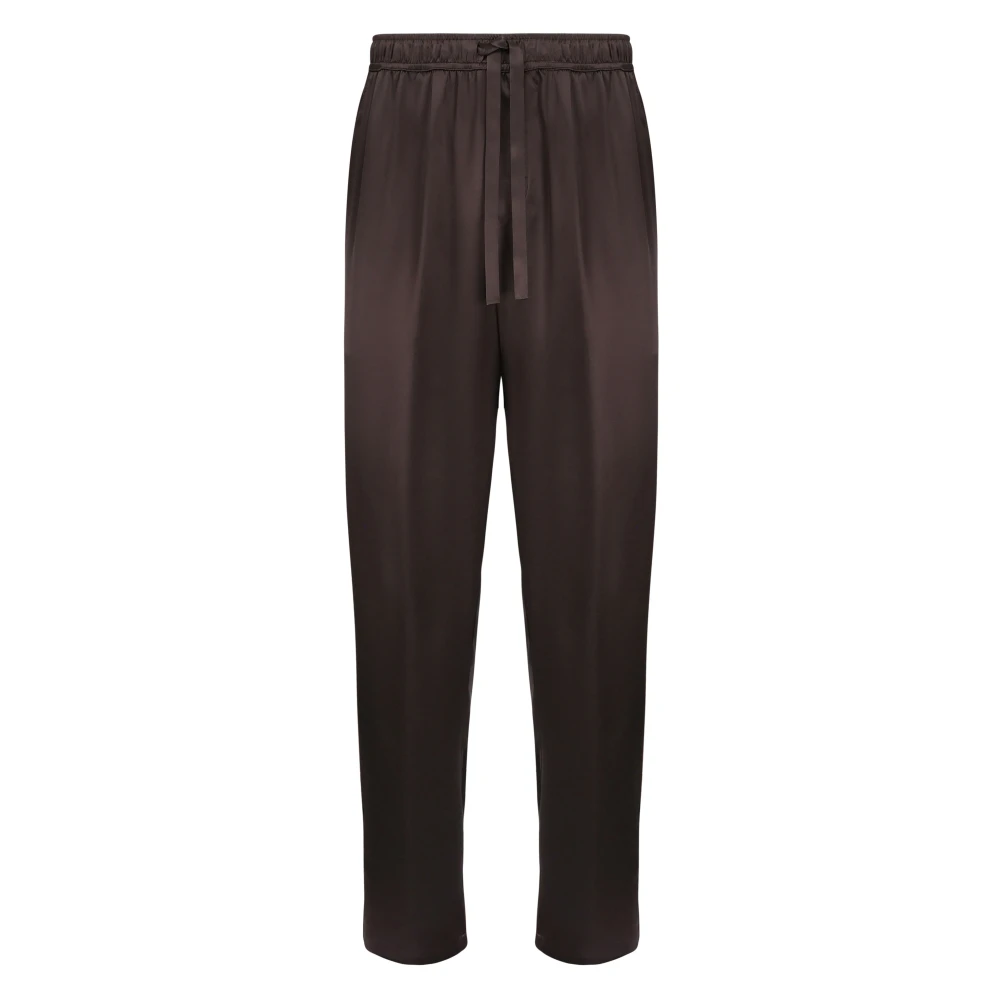 Dolce & Gabbana Zijden bruine broek met piping Brown Heren