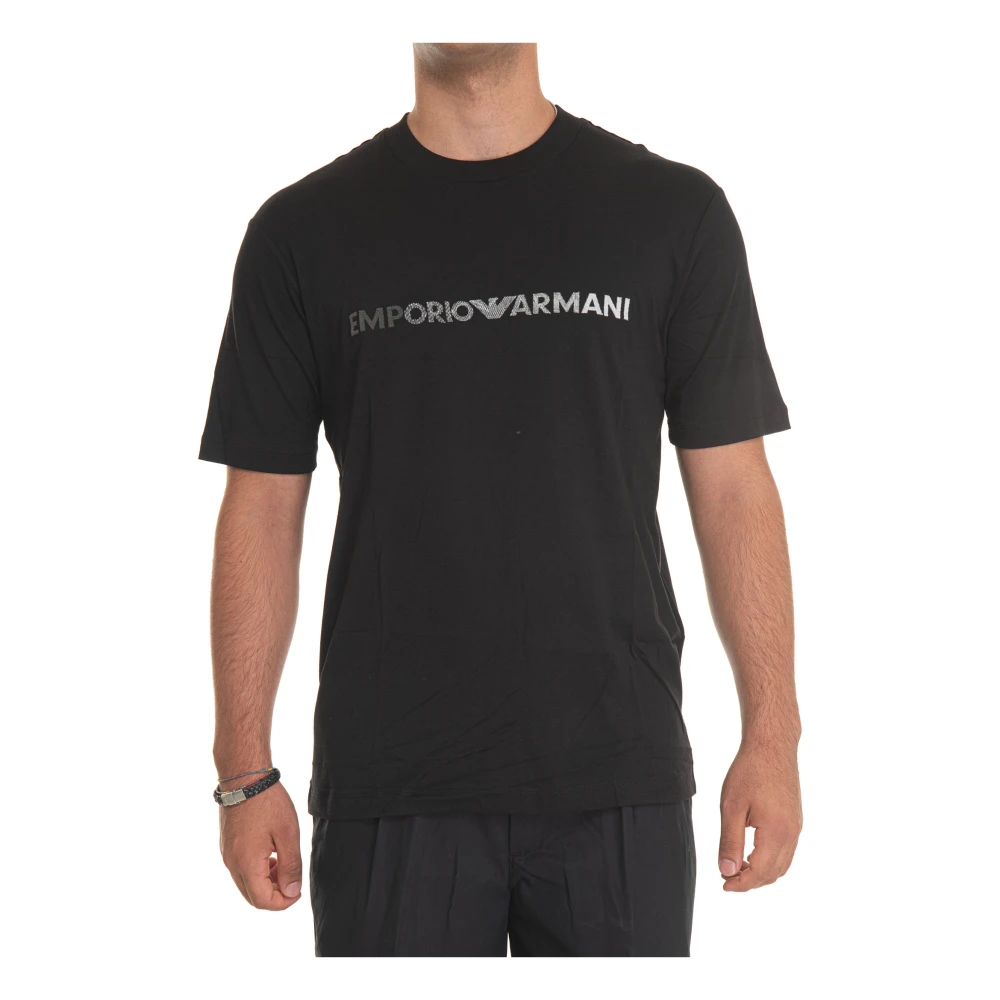 Emporio Armani Geborduurd Logo Katoenen T-shirt Black Heren