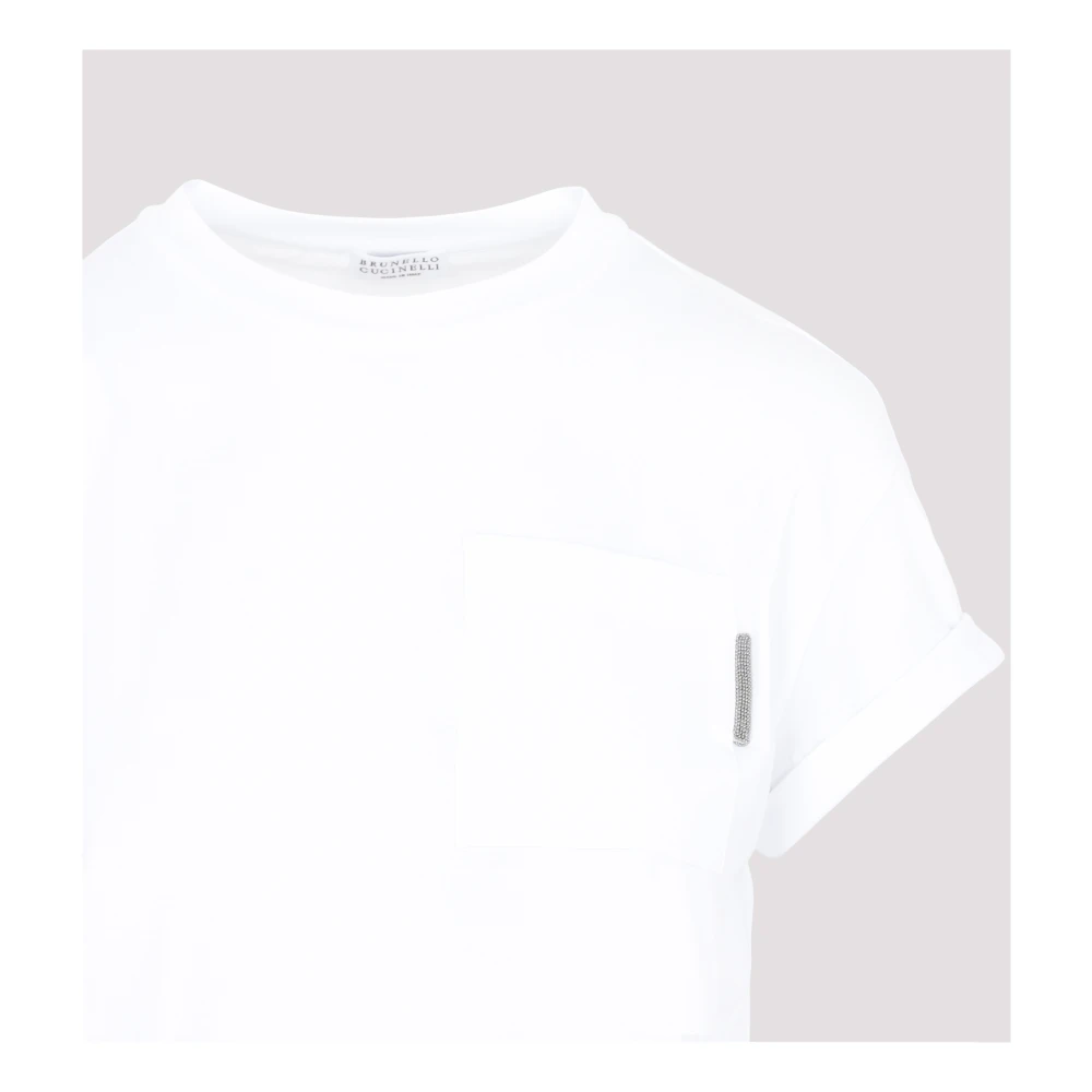 BRUNELLO CUCINELLI Wit T-shirt met Monili Tab-zak White Dames