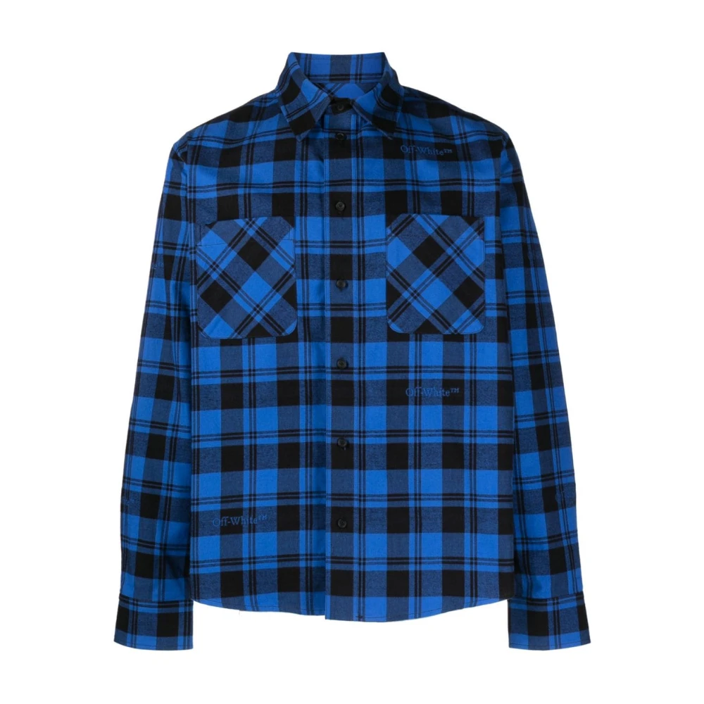 Off White Blauw geruite zip-up shirt Blue Heren