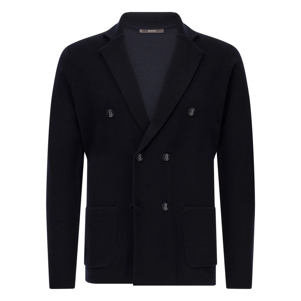 Boggi Milano Herren Blau Merino-Woll-Doppelreiher