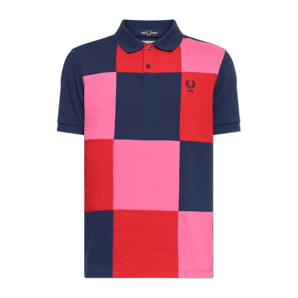 Comme Des Garçons Men's Pink Polo Shirts, M, Patchwork Polo Shirt