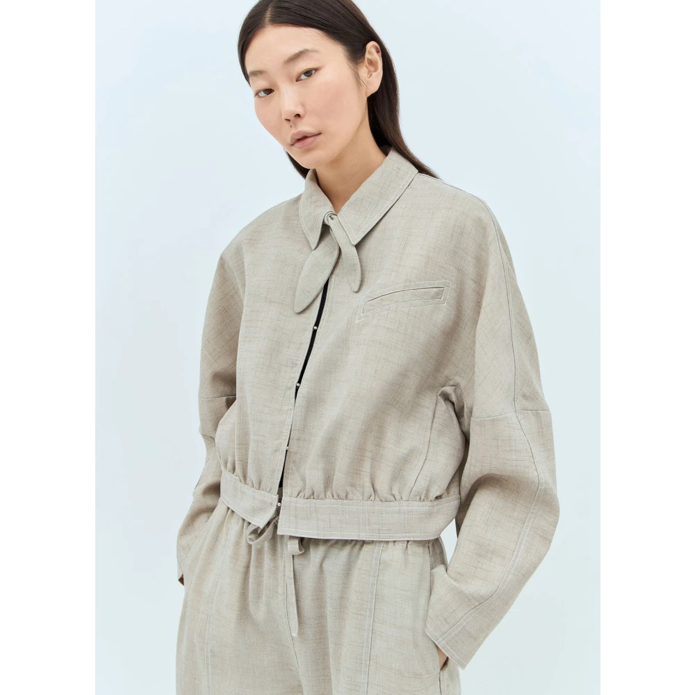 Ganni Klassieke Crop Jas met Topstitching Beige Dames