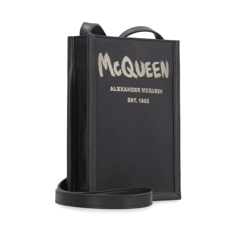 alexander mcqueen Logo Messenger Tas met Leren Details Black Dames