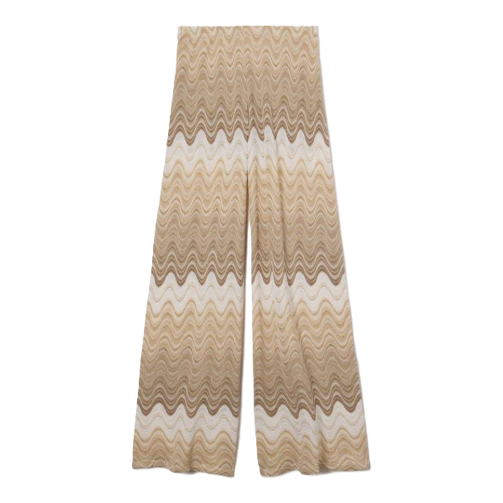Mc2 Saint Barth Women's Beige Wide Trousers, M, Amalia Baggy Trousers