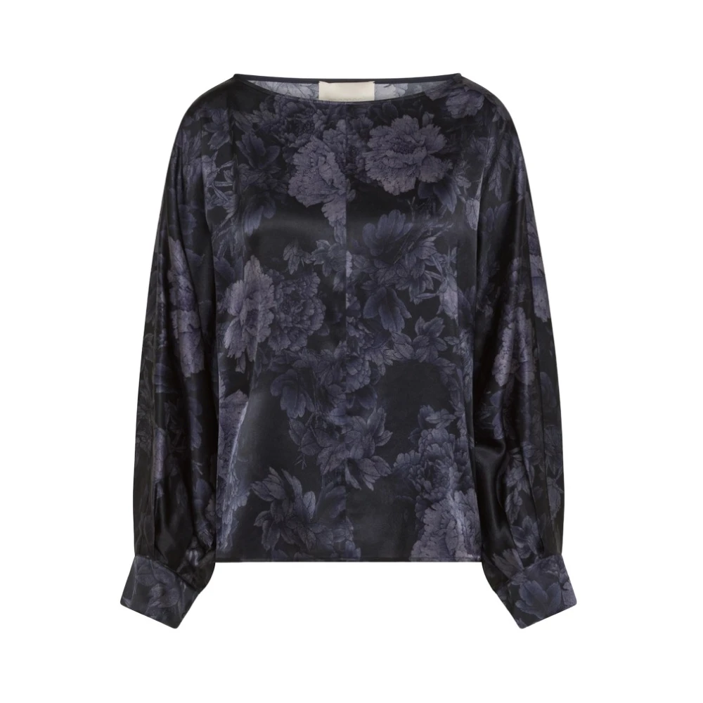 Momoni Gedrukte zijden satijnen stretchblouse Blue Dames