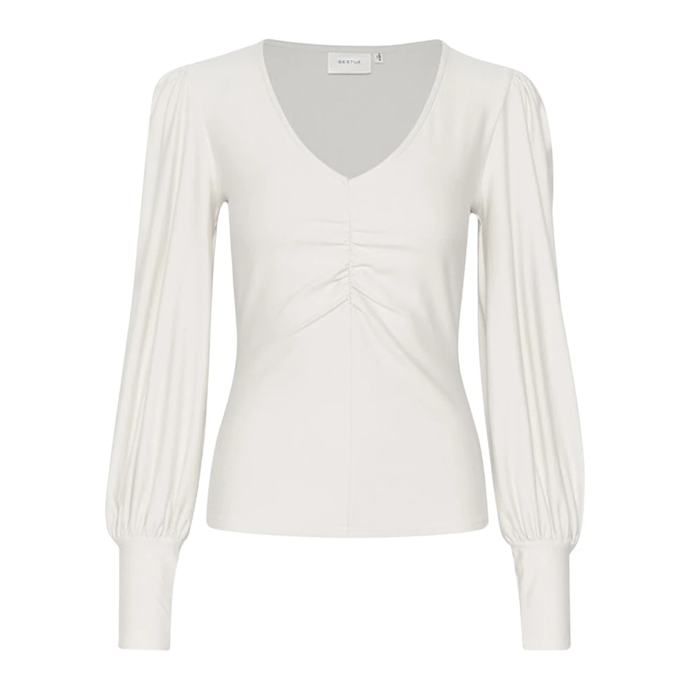 Gestuz Women's White Blouses, Xl, Rifagz V-Neck Blouse