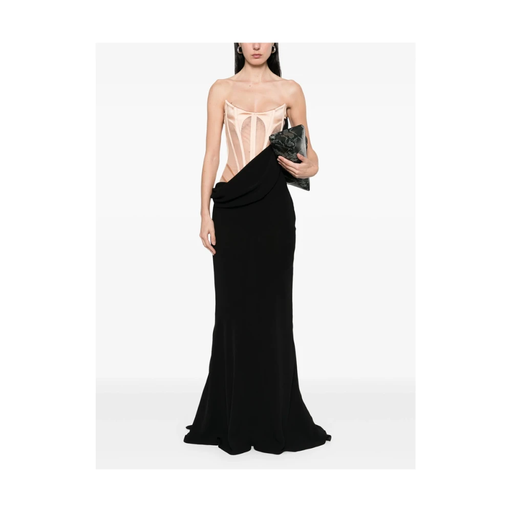 Mugler Zwarte Vetersluiting Mieder Transparante Bustier Jurk Black Dames