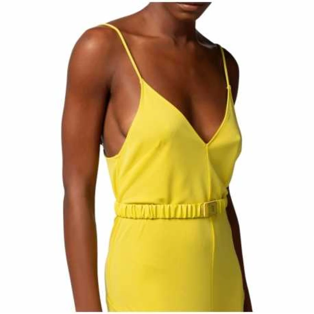 Elisabetta Franchi Gele Crepe Jumpsuit met V-Hals Yellow Dames