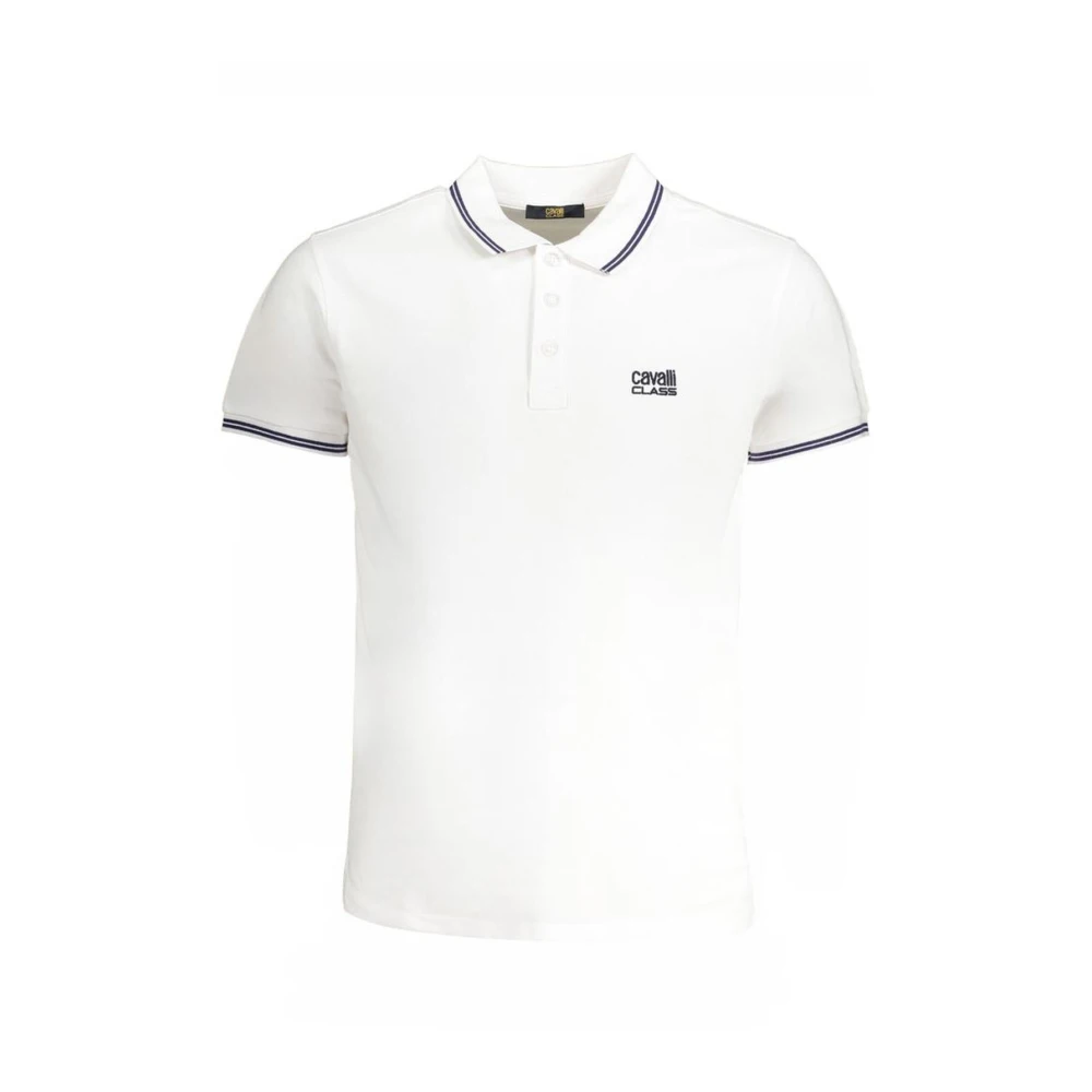 Cavalli Class Men's White Classic Polo Shirt With Contrast Embroidery