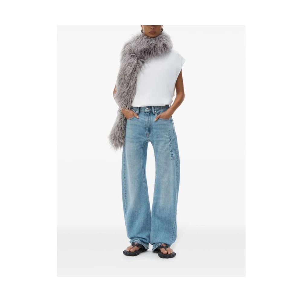 alexander wang Indigo Blauwe Denim Jeans Whiskering Effect Blue Dames