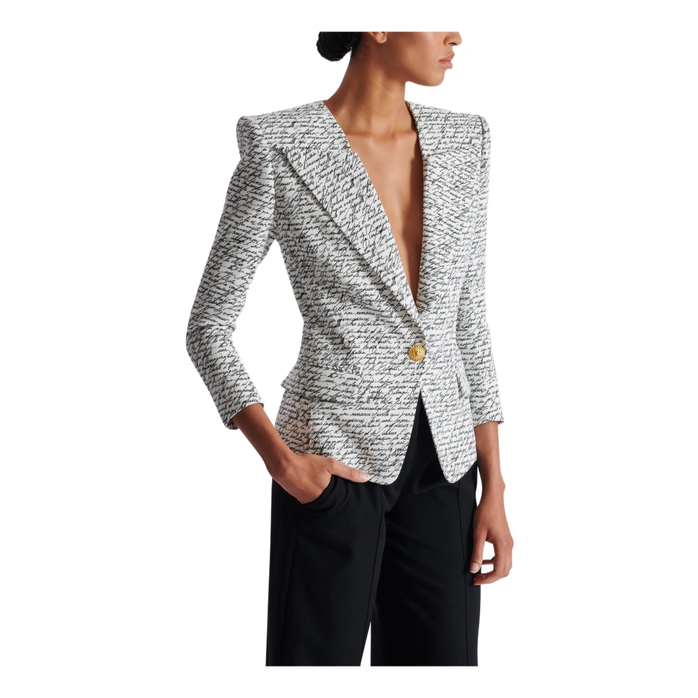 Balmain 1-knoops jas met `Love Letter` print White Dames
