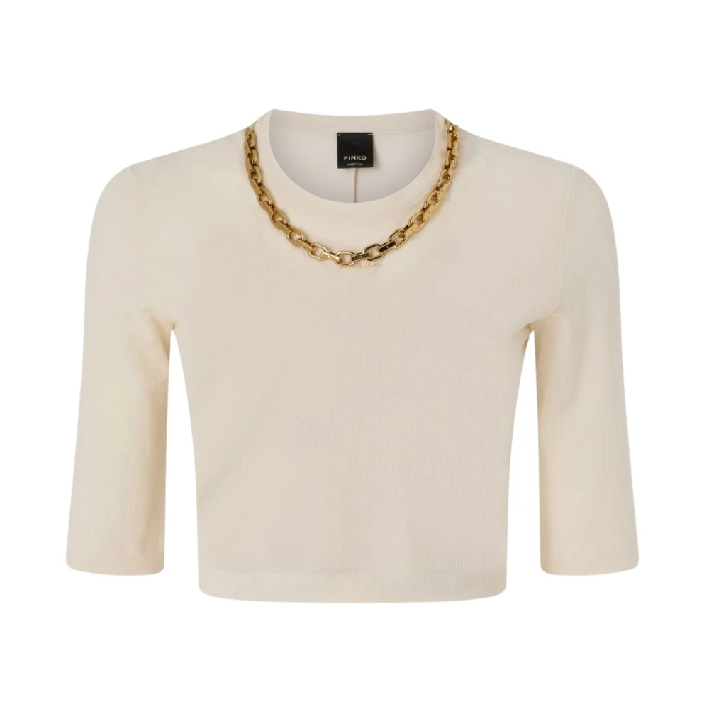 Pinko Women's Beige Kimberly 106635A32cc03 - Round-Neck Knitwear - M- Knitwear