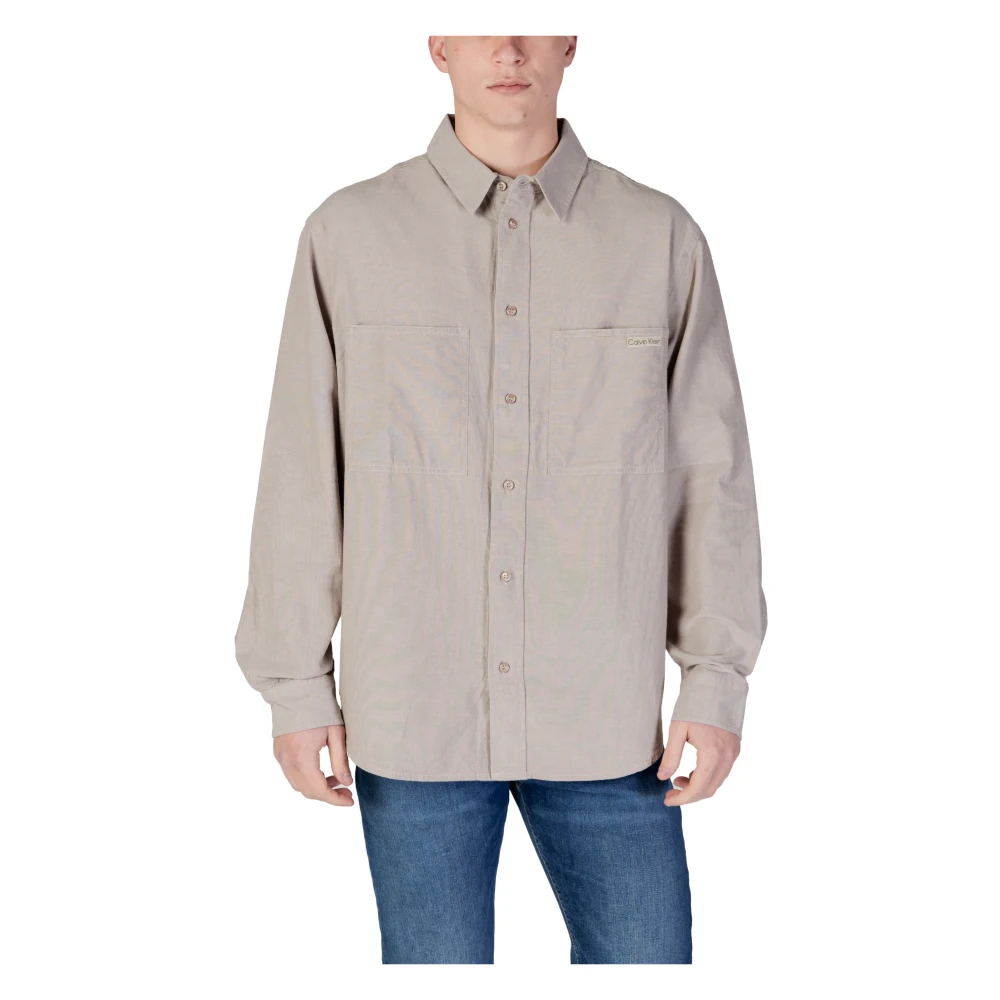 Calvin Klein Jeans Men's Beige Casual Shirts, L, Cotton Long-Sleeve Shirt