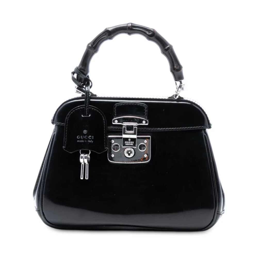 Gucci Vintage Women's Black Pre-Owned Vintage Bamboo Handle Patent Leather Satchel
