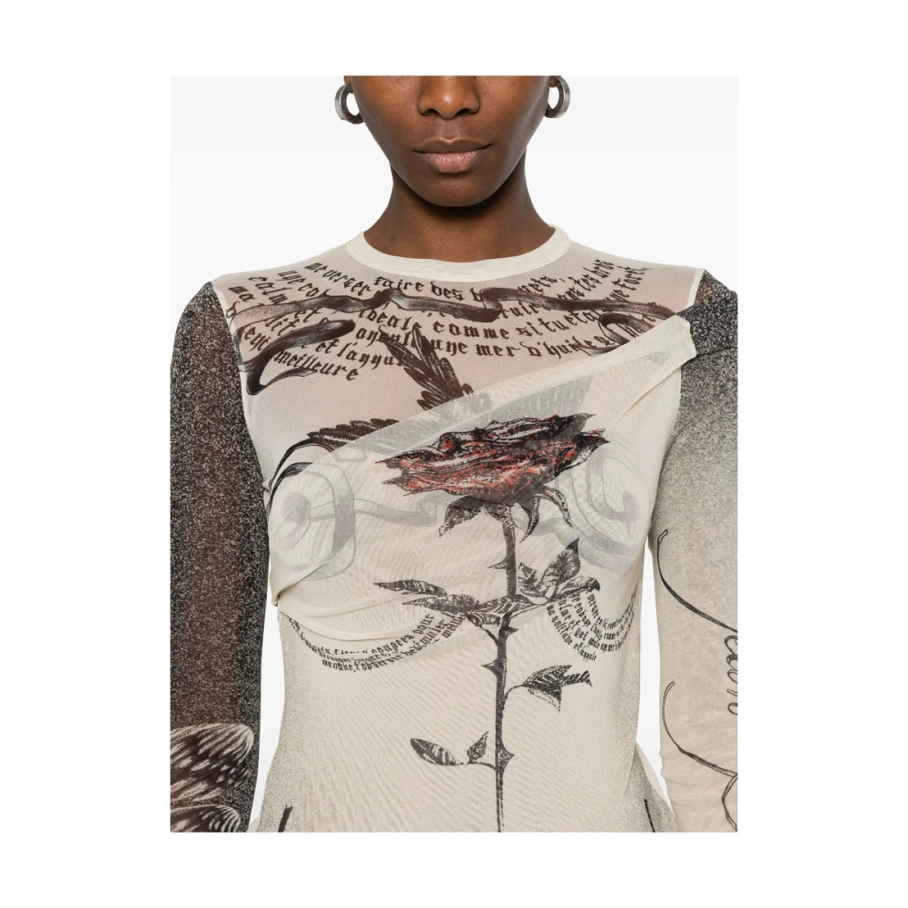 Jean Paul Gaultier Ecru Crew Neck Sweater met Gedrapeerd Detail Multicolor Dames