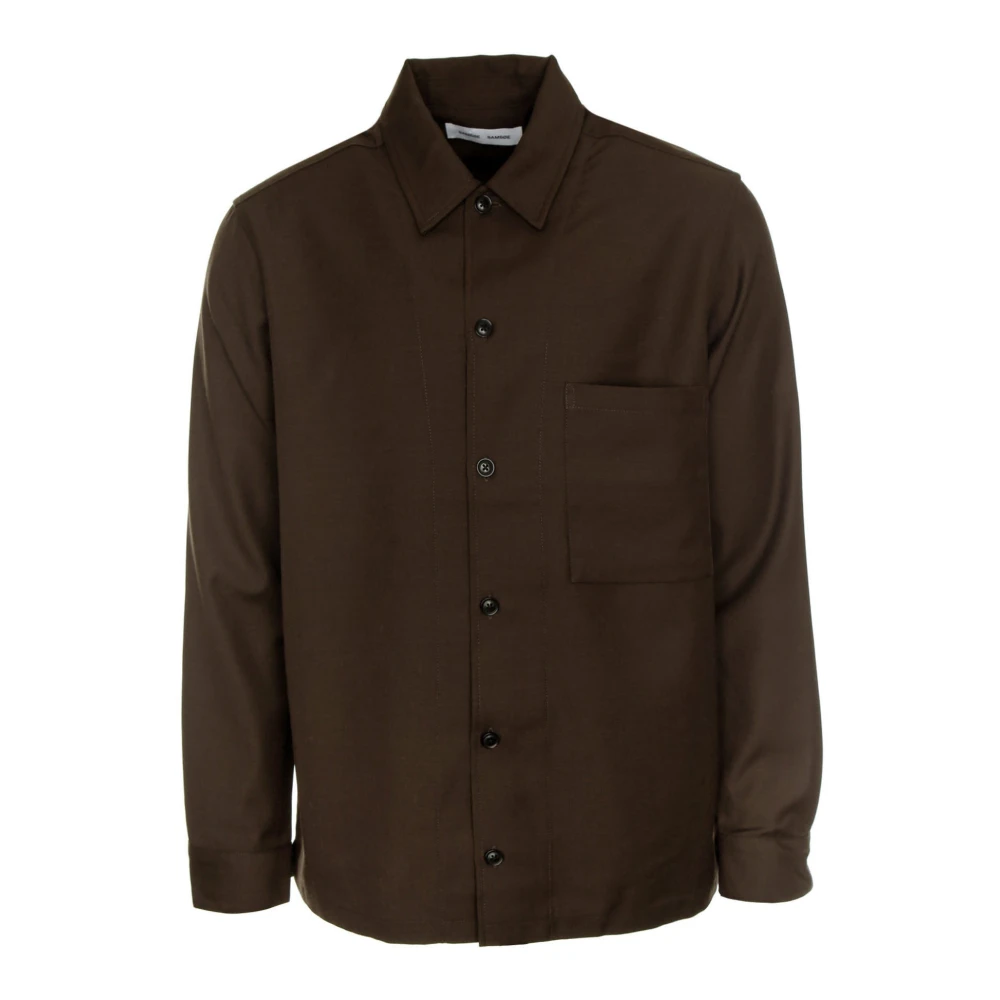 Samsøe Wollen overshirt met knoopsluiting Brown Heren