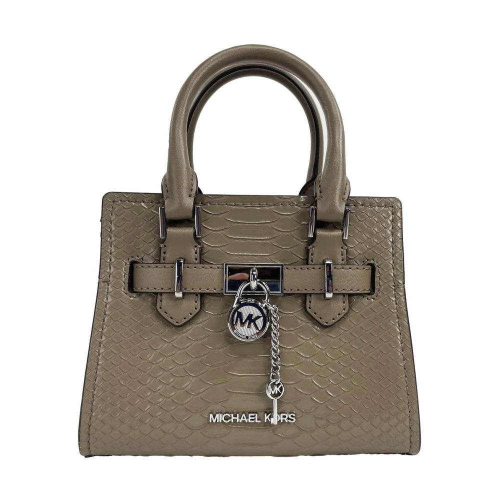 Michael Kors Stijlvolle Snake Skin Crossbody Tas Rits Sluiting Beige Dames