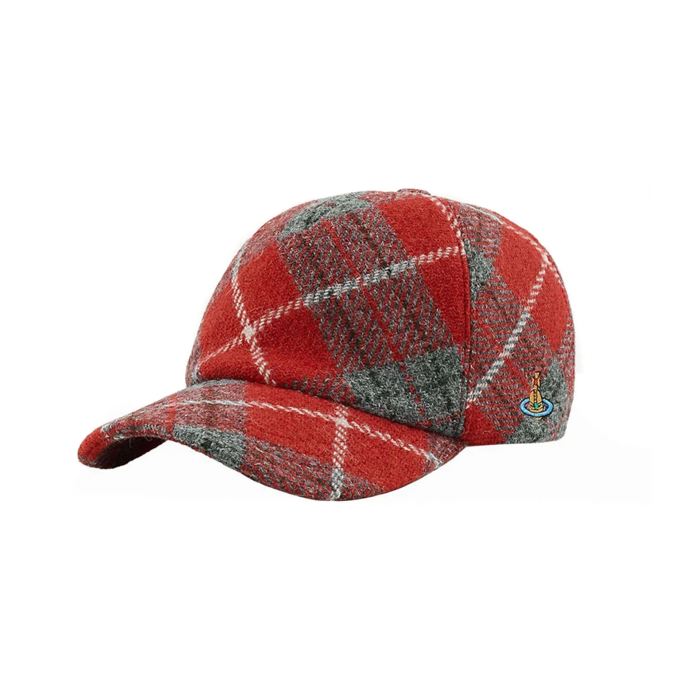 Vivienne Westwood Rode Tartan Baseball Cap met Orb Red Dames