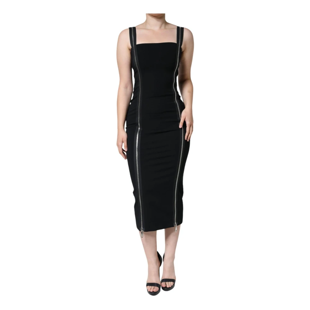 Dolce & Gabbana Zwarte Sheath Midi Jurk met Rits Black Dames