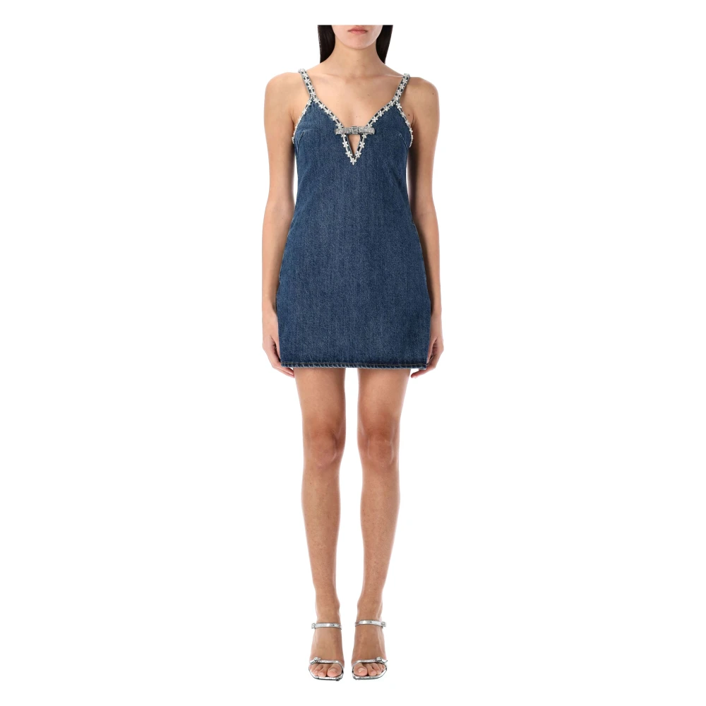 Self Portrait Blauwe Denim Strappy Mini Jurk Blue Dames