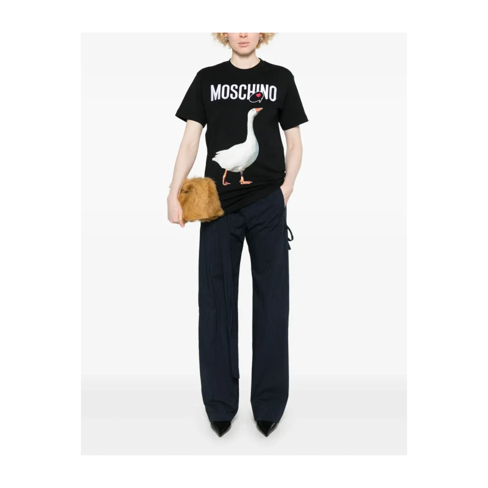 Moschino Eend Print Crew Neck T-shirt Black Dames