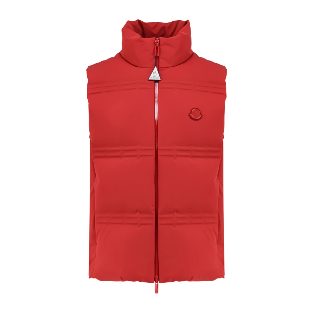 Moncler Men's Red Sleeveless Zip Jacket With Embossed Details - Waistcoats - Xl - Jackets