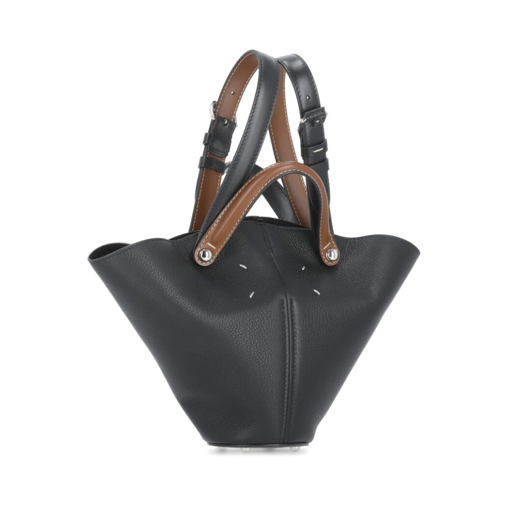 Maison Margiela Zwarte leren handtas met contrasterende handvatten Black Dames