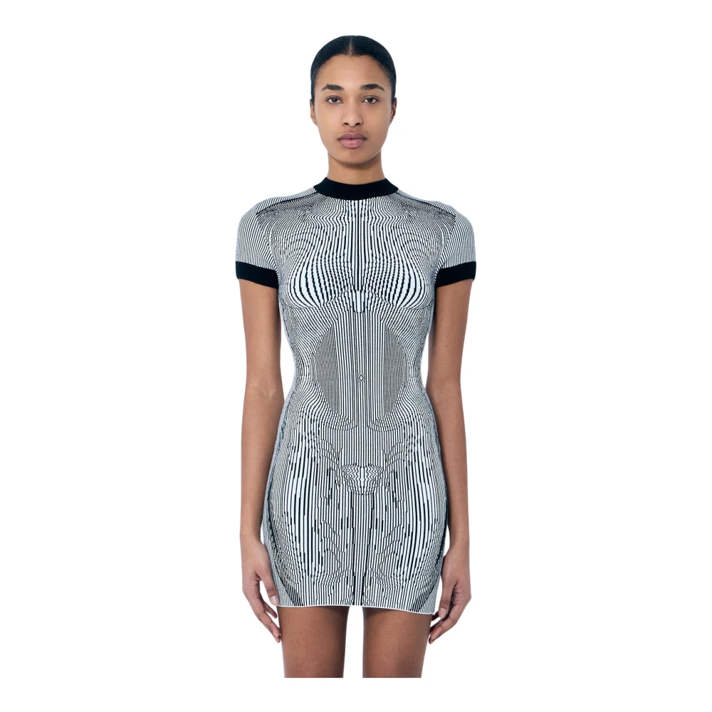 Jean Paul Gaultier Jacquard Mini Jurk met Contrastbiesjes White Dames