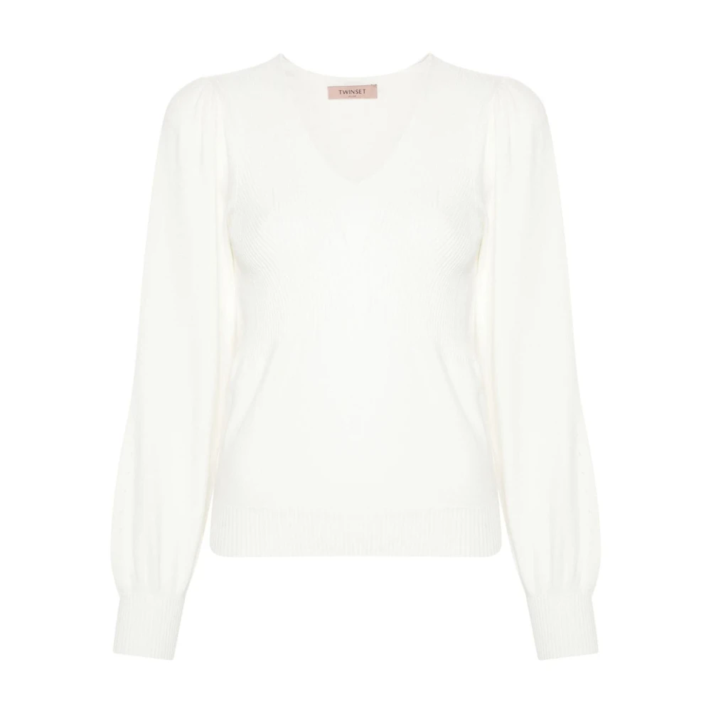 Twinset Geperforeerde V-hals Sweaters White Dames