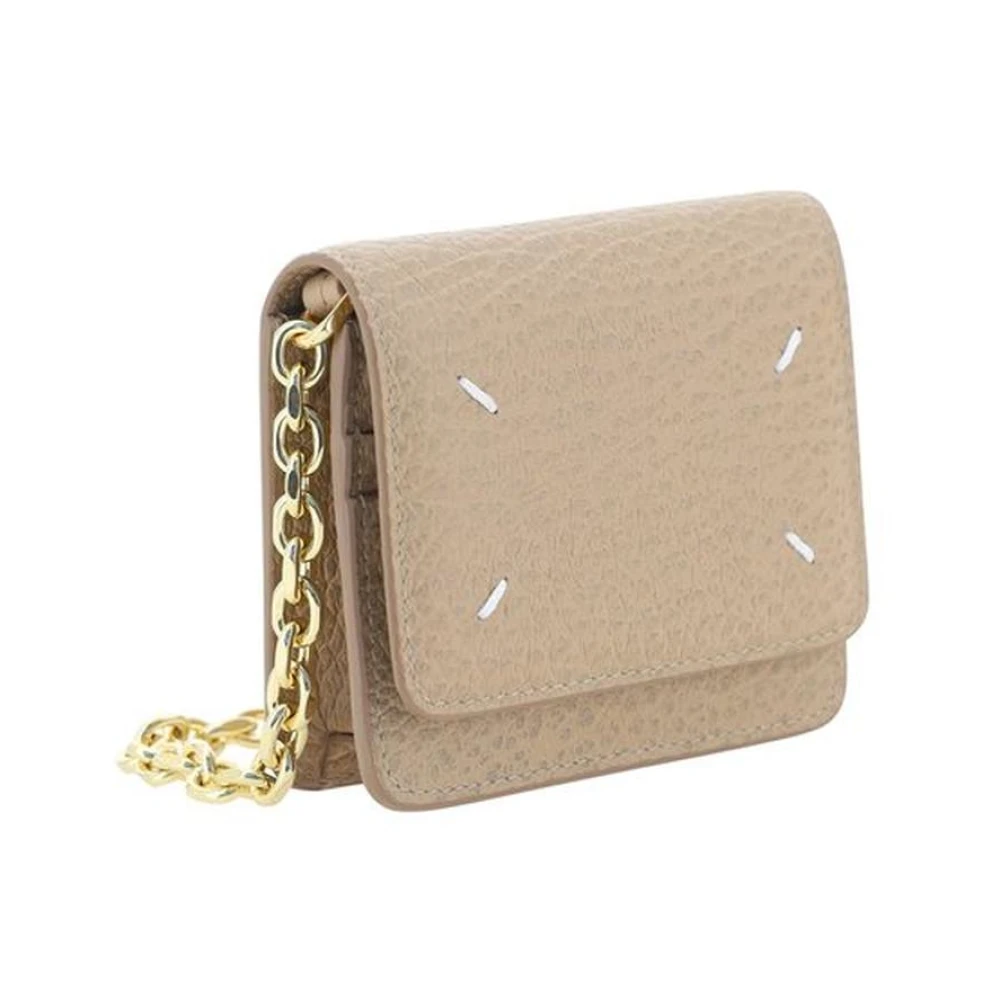 Maison Margiela Leren kettingportemonnee met kaartsleuven Beige Dames