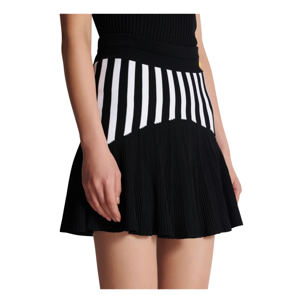Balmain Geplooide gestreepte gebreide rok Black Dames